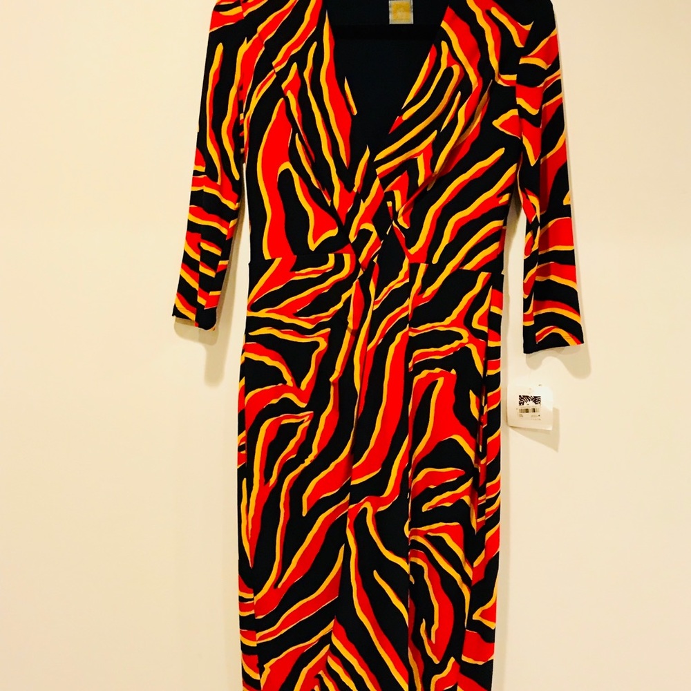 New Anne Klein Animal Print Front Twist Dress
